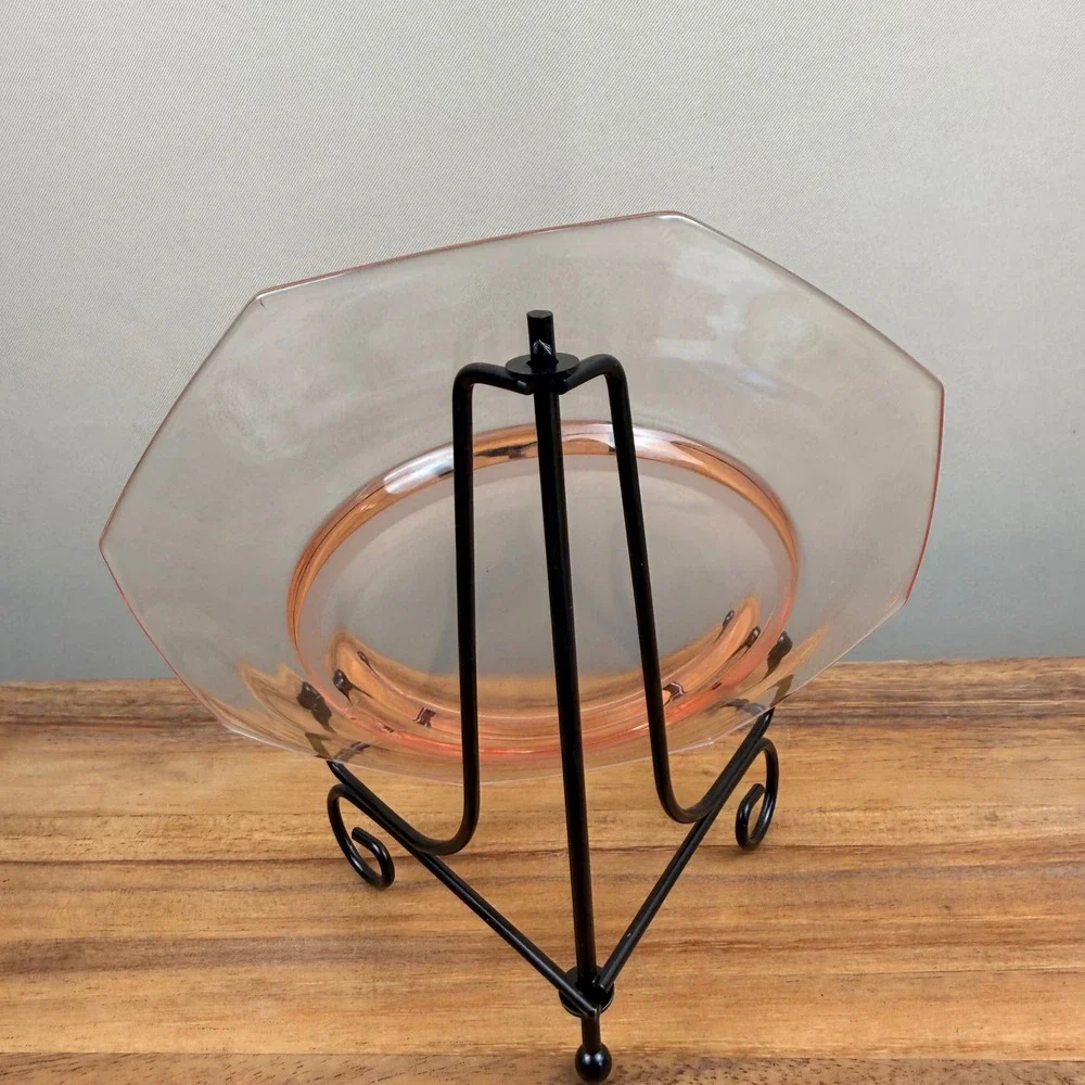 Vintage Pink Depression Glass Octagonal Salad Plate Art Deco 8.25 Inch Set of 4